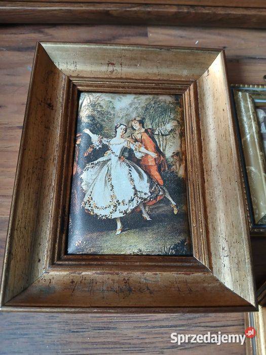 Zestaw 4 starych obrazków w drewnianych ramkach Kraków