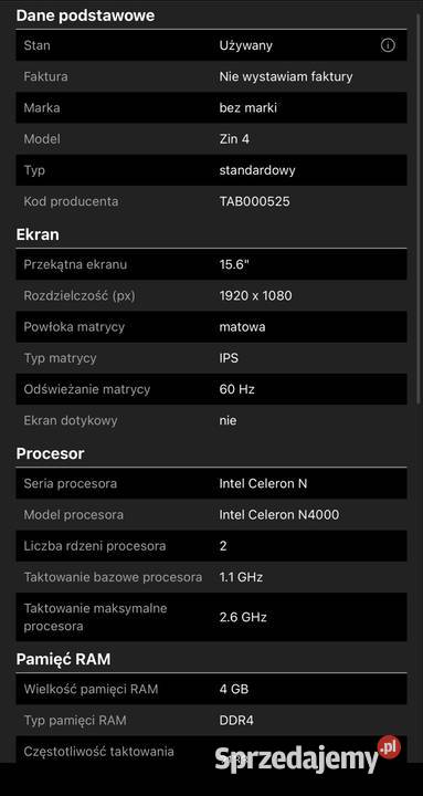 Laptop Techbite zen 4 Sosnowiec sprzedam