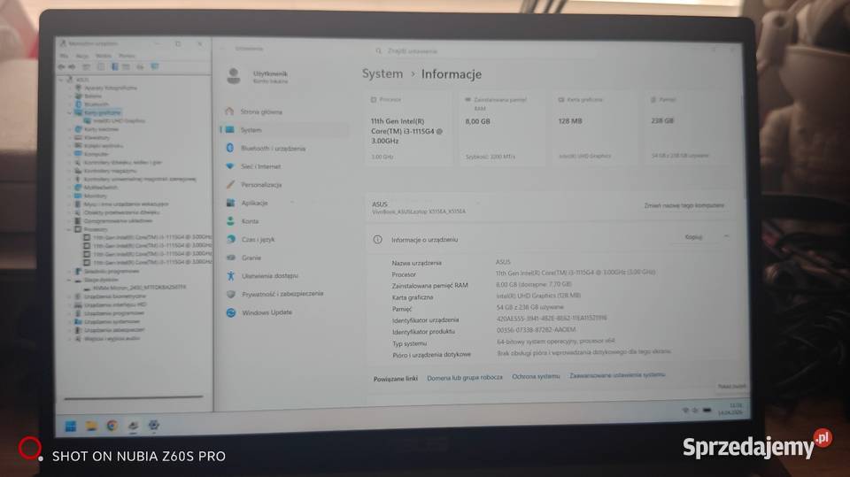 156 i3 11th gen 8Gb Ram 256Gb SSD mazowieckie sprzedam