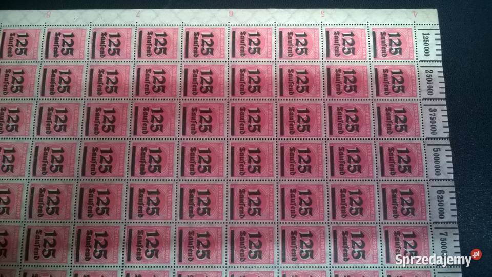 znaczki 125 marek 1923 Deutsches Reich ARKUSZ Warszawa sprzedam