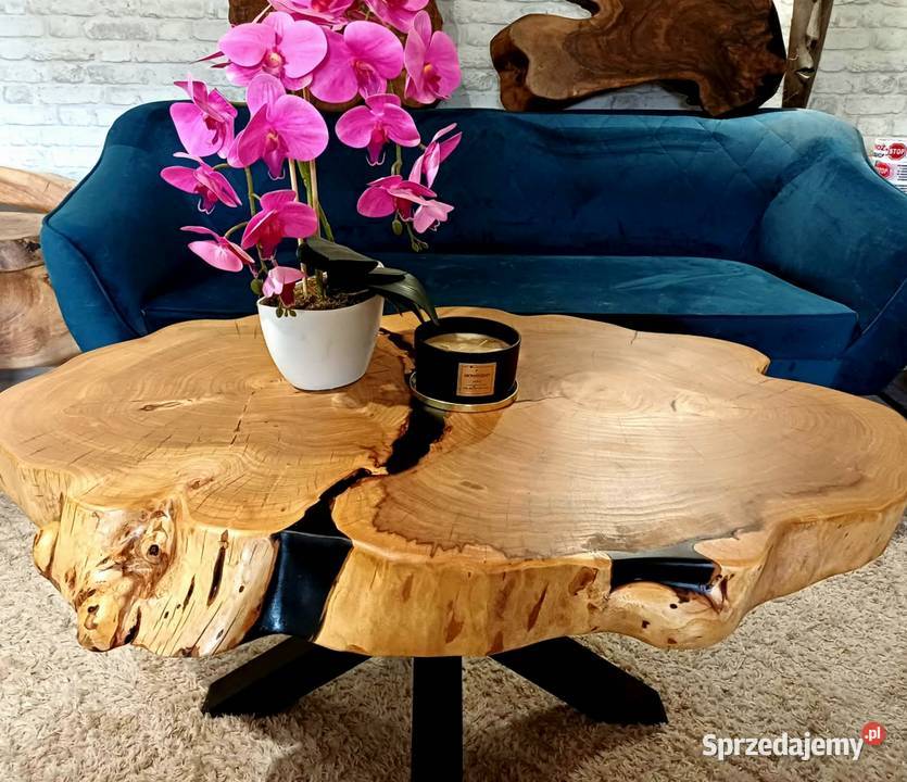 Stolik kawowy live edge plaster drewna Śrem