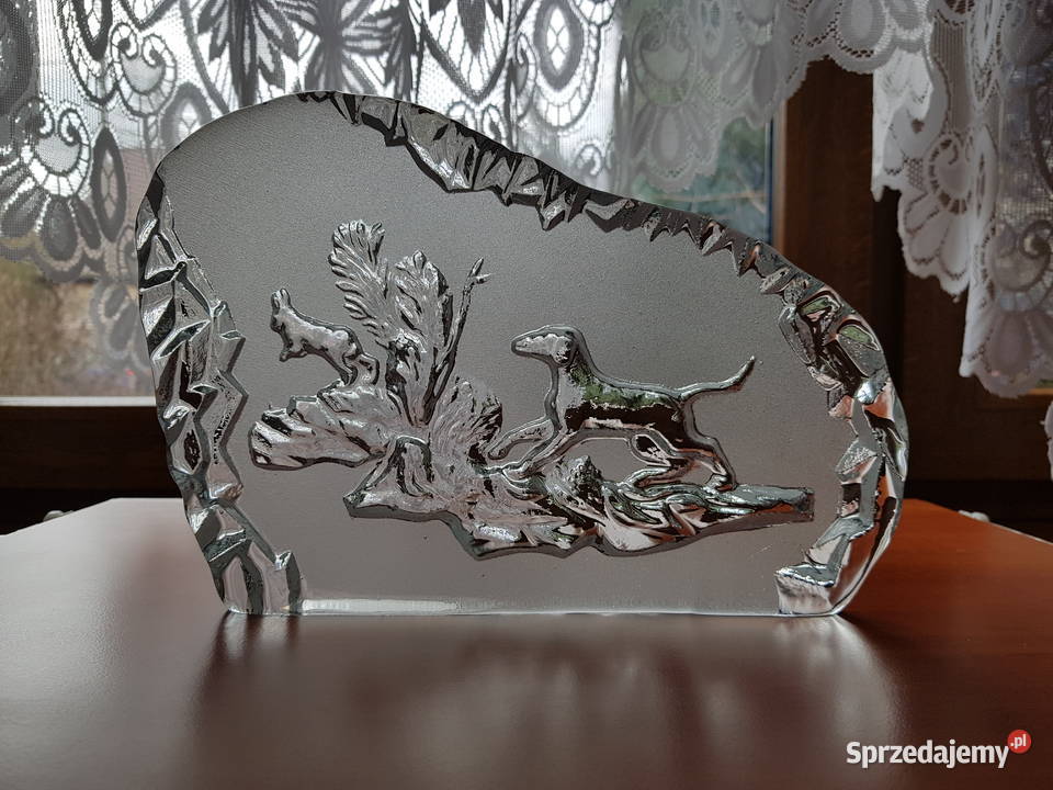 Figurka plakieta Pies i zając szkło Ząbkowice Dąbrowa Górnicza