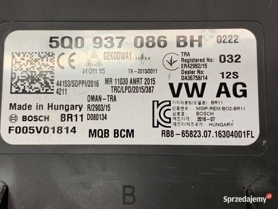 MODUŁ KOMFORTU VW PASSAT B8 5Q0937086BH Kombi Zestawy naprawcze