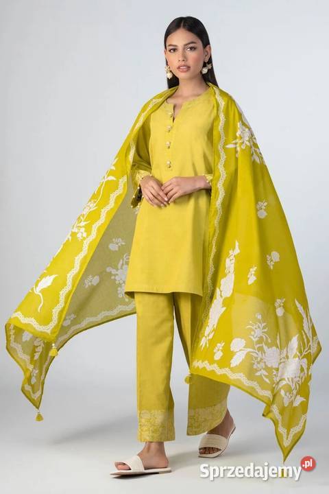 Duża zielona chusta dupatta szal bawełna kwiaty Pozostałe Szczecin sprzedam