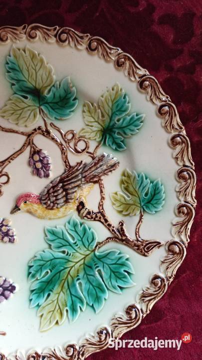 Secesyjny talerze ceramiczny ptaszki i winorośle pomorskie Gdańsk