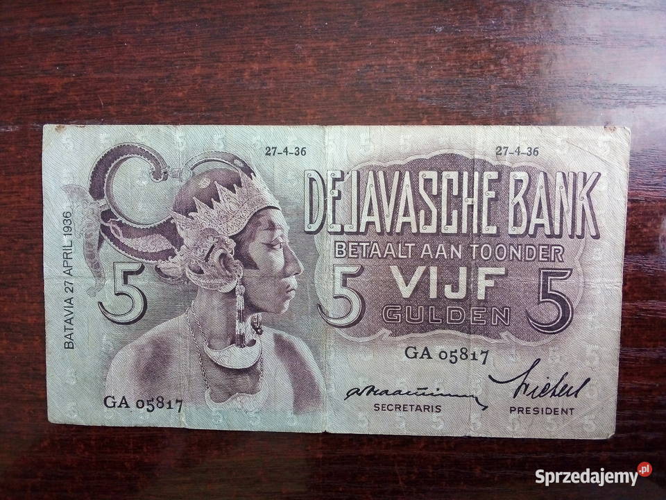 Banknot 5 guldenów Indie Holenderskie Płońsk