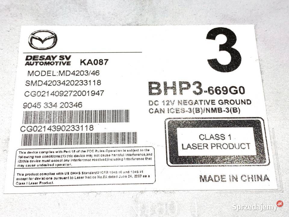 RADIO MAZDA 3 BM BHP3669G0 ODTWARZACZ MULTIMEDIA Sprzęt audio fabryczny