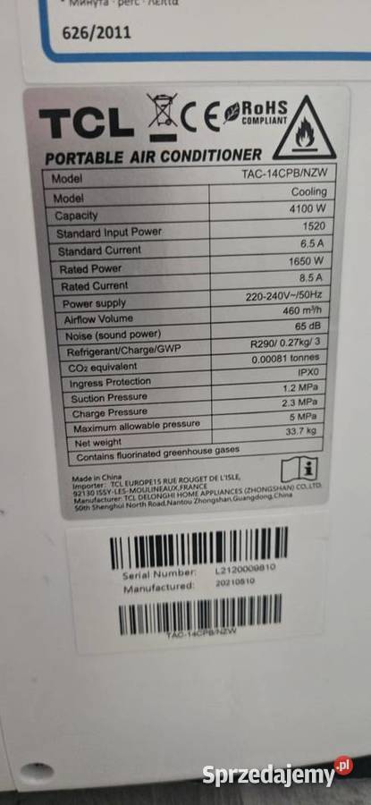 Klimatyzator przenośny TCL TAC14C PB NZW Duża Mogielnica sprzedam