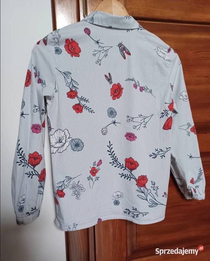 Koszula błękitna w kwiaty elegancka bawełniana Rzeszów