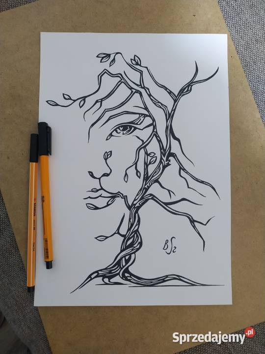Rysunek drzewna twarz cienkopis blok t A4 250 Malarstwo Warszawa