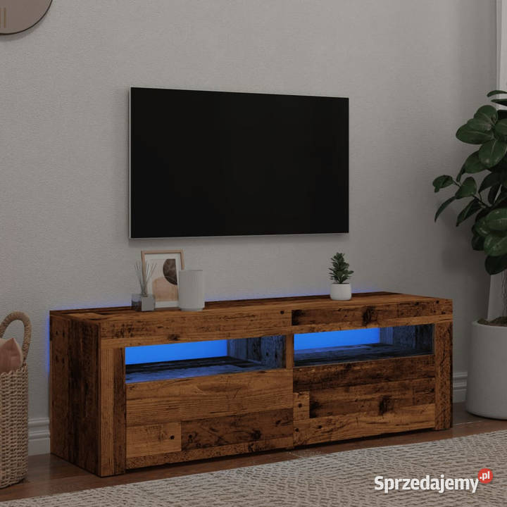 Szafka pod TV z oświetleniem LED stare drewno