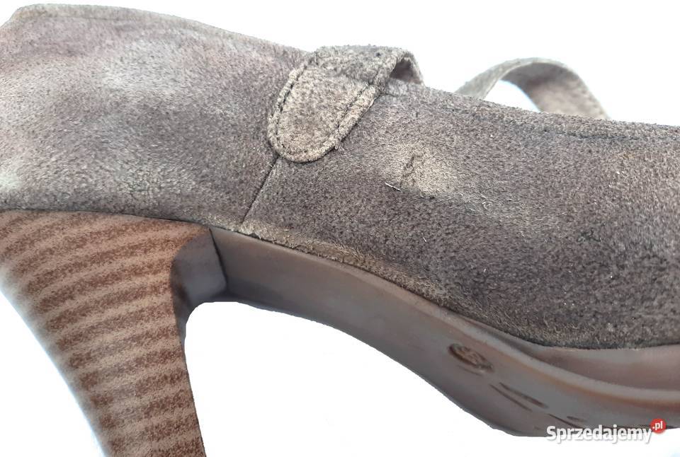 41 Hirschkogel czółenka na obcasie zamsz szare śląskie Gaszowice
