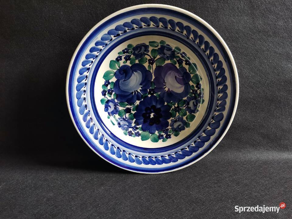 Stary głęboki ozdobny wiszący talerz fajans Porcelana i szkło Katowice