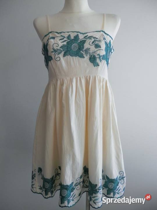 Sukienka Bawełniana Kremowa Haftowana Łomża sprzedam