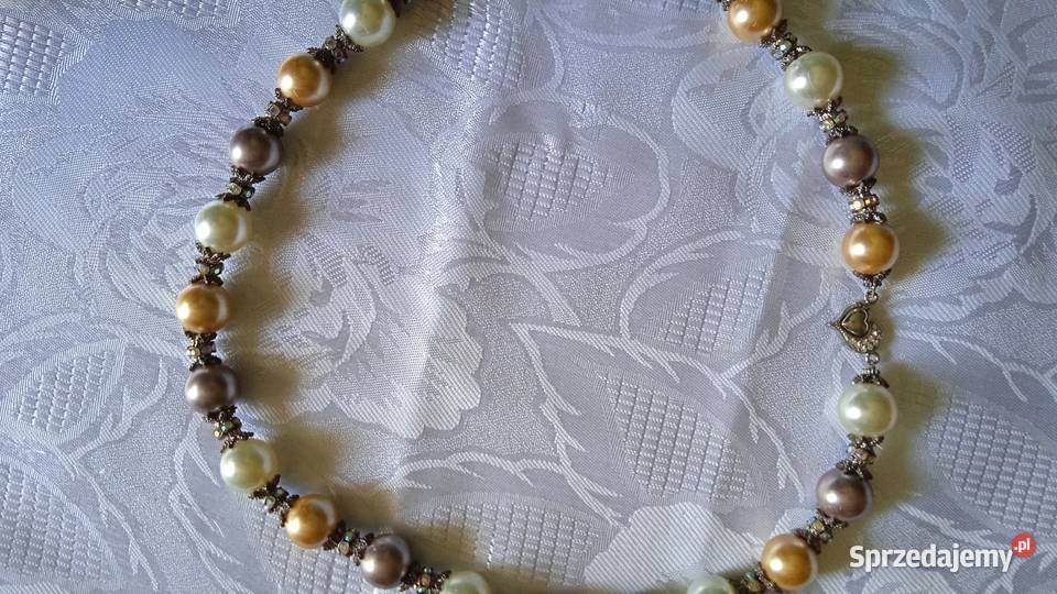 PIĘKNA PERŁOWA BIŻUTERIA NASZYJNIK I BRANSOLETA Piła