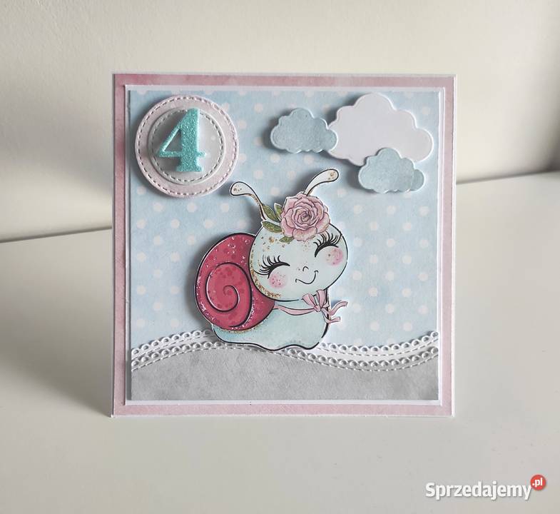 Kartka ręcznie robiona na urodziny Ślimak Łódź