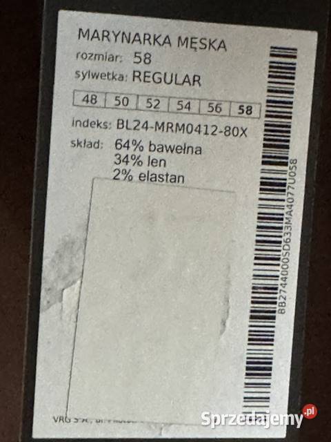 Marynarka Bytom 58 len bawełna elastan Rozmiar XXL Dąbie