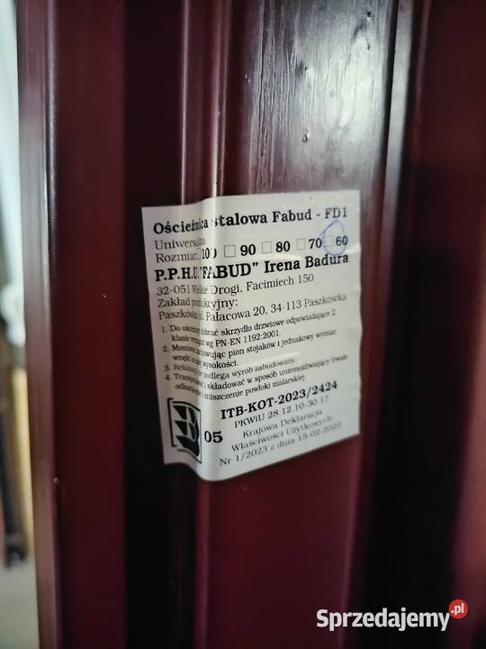 ościeżnica metalowa uniwersalna stalowa malowana świętokrzyskie Oleśnica sprzedam