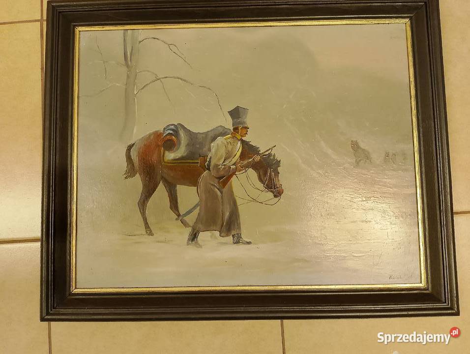 Obraz olejny ułan i wilki Rabka-Zdrój