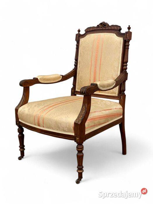Pięknie rzeźbiony stary fotel eklektyczny orzech Dom i Ogród Gryfice
