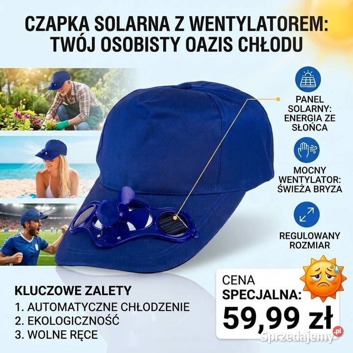 Czapka z Wiatraczkiem Solarnej Oryginalny Gadżet sprzedam