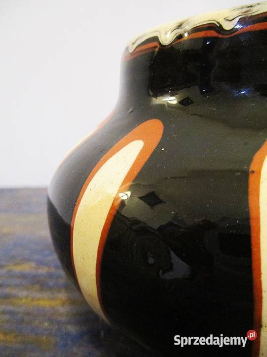 Wazon Brzuchaty Pękaty Ceramiczny Szkliwiony PRL Nieporęt