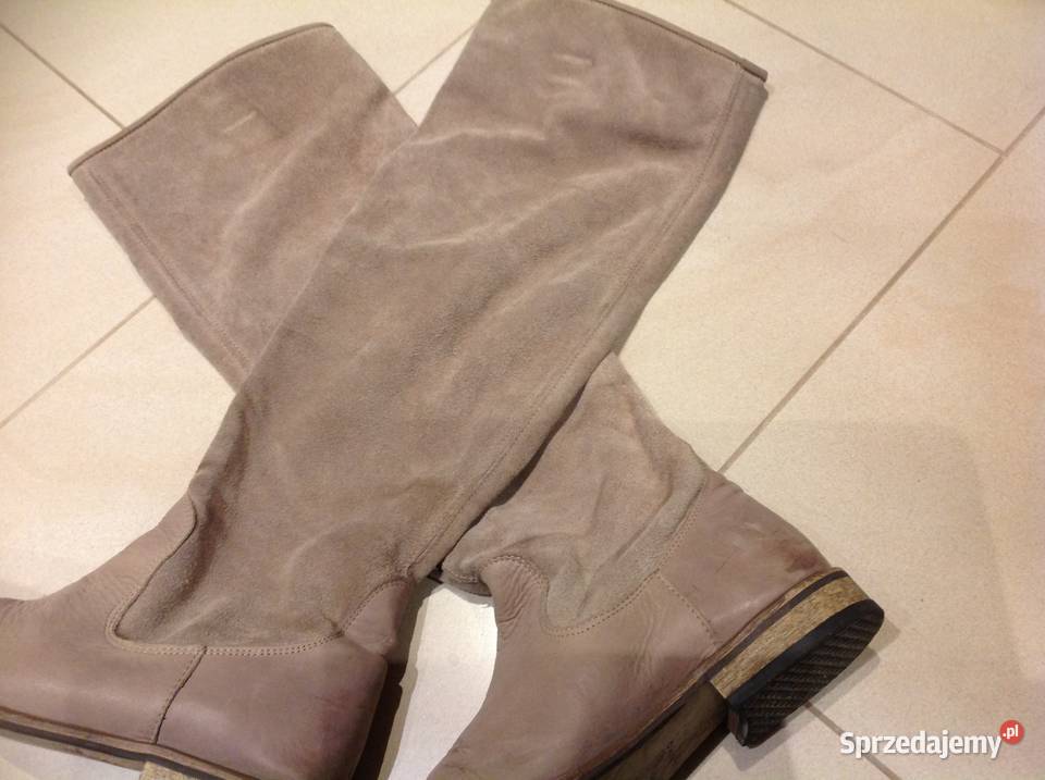 Włoskie Kozaki Beżowe Skórzane Damskie 36 skóra Kozaki Nowa Sól