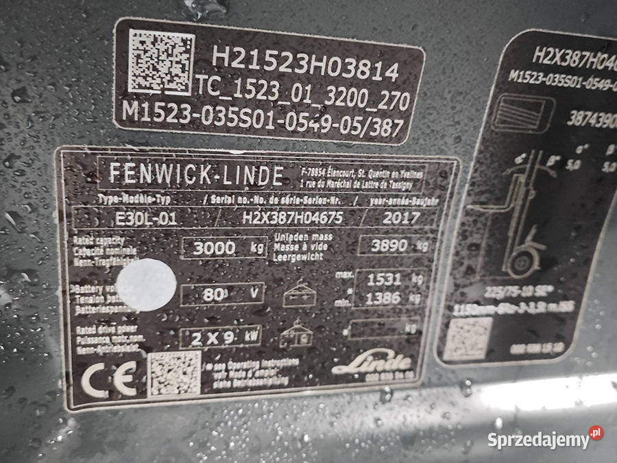 Wózek widłowy elektryczny Linde E30L01 3 tony Kęty
