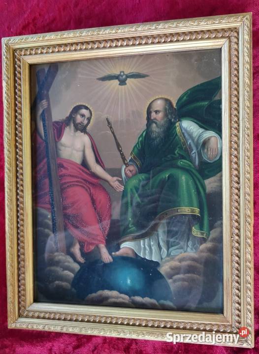 Trojca święta Olej na blasze XIX w stary obraz Kęty
