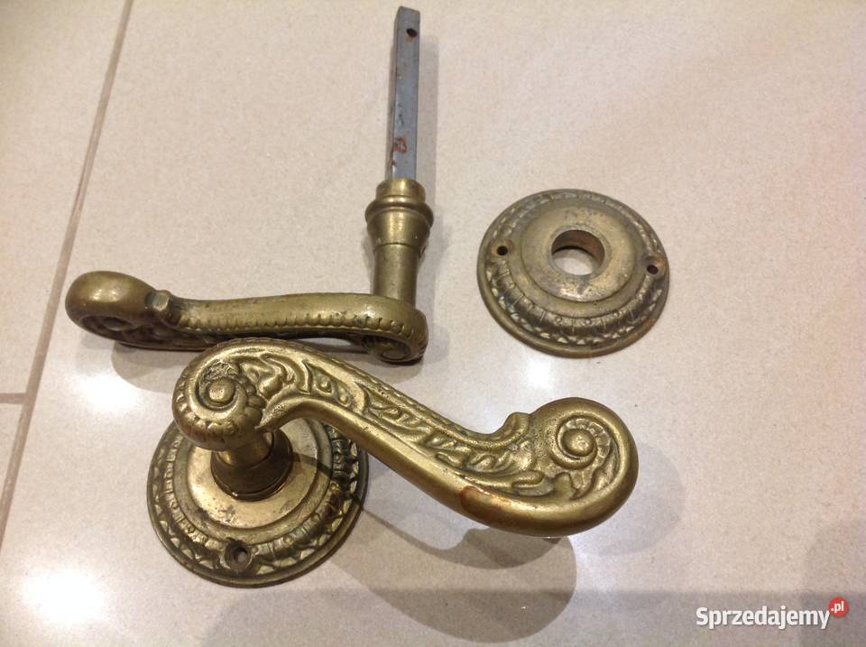 Stare Klamki Mosiężne z Rozetą Nowa Sól