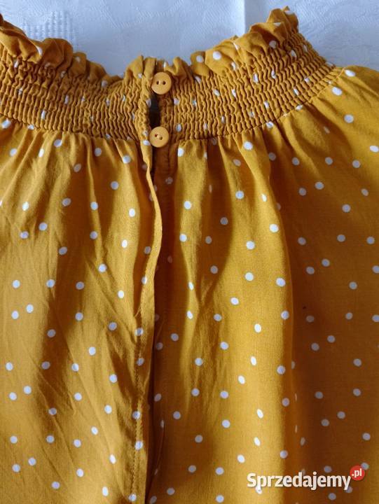 BLUZKA z długimi rękawami musztardowa w białe Oborniki