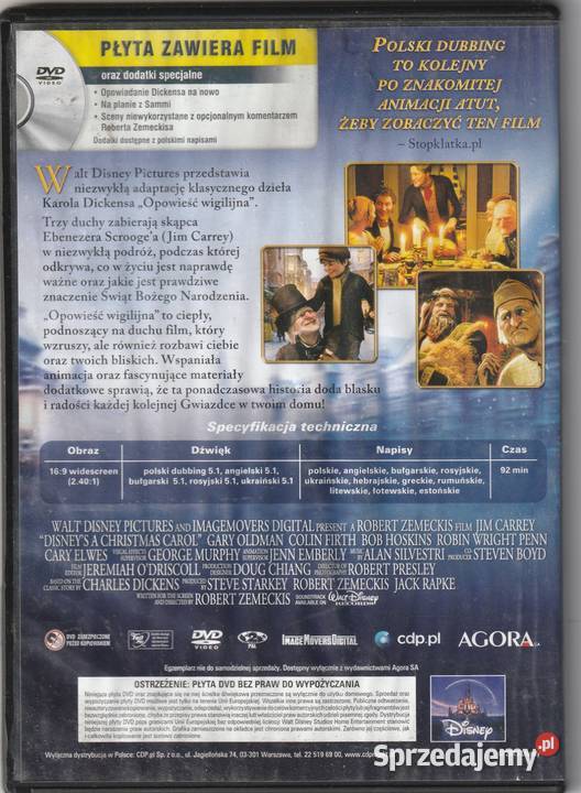 Disney OPOWIEŚĆ WIGILIJNA Zemeckisa DVD Filmy Pruszków sprzedam