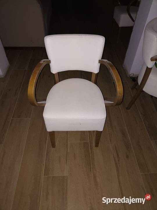 Krzesła fotele drewniane eko skóra białe 3szt
