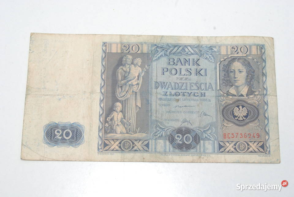 Stary banknot 20 złotych 1936 antyk unikat Cieszyn