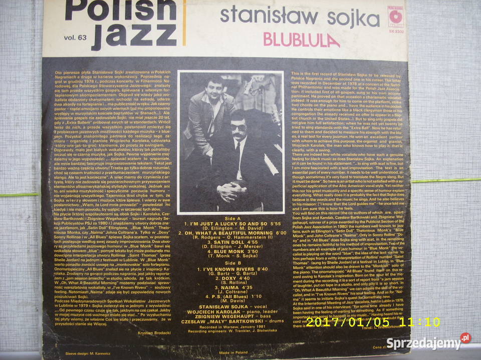 JAZZ LP STANISLAW SOJKA BLUBLULA Muza SX 2302 Wołów