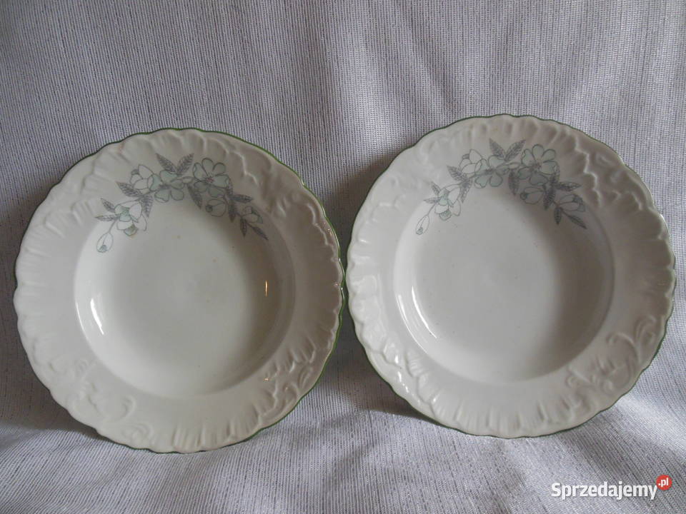 Talerze głębokie w szare kwiaty PRL 2 Kielce