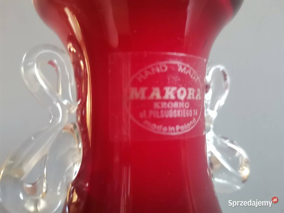 Stary czerwony wazon Makora Krosno design PRL Siemianowice Śląskie