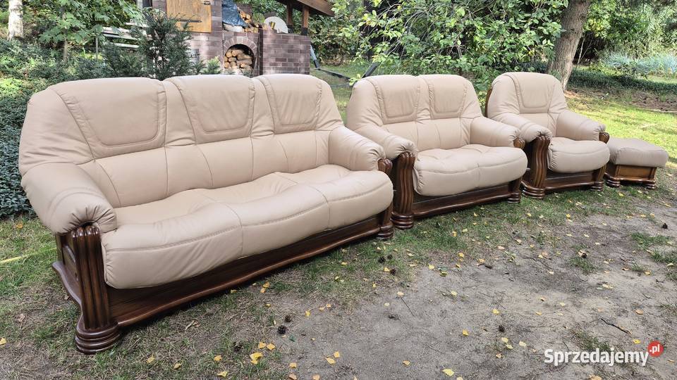 Komplet wypoczynkowy Kler 3 2 1 hoker Nowa skóra