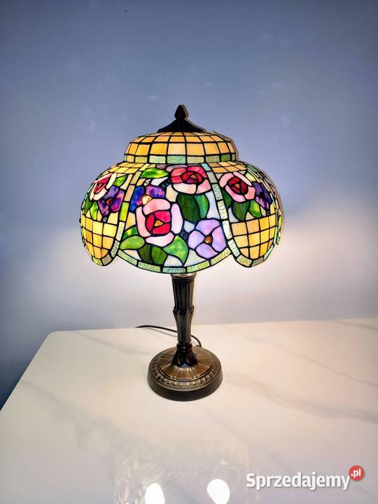Tiffany lampa witrażowa stołowa nocna kwiaty dolnośląskie Zaręba
