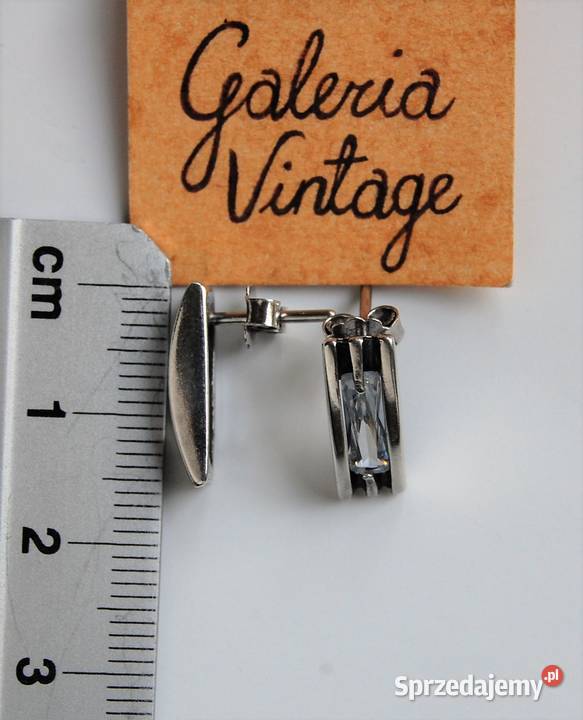 Kolczyki prostokątne białe cyrkonie srebro pr