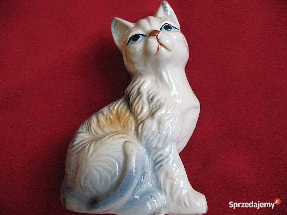 Kot kotek siedzi figurka stara porcelana 13 x 9 wielokolorowy Siedlce