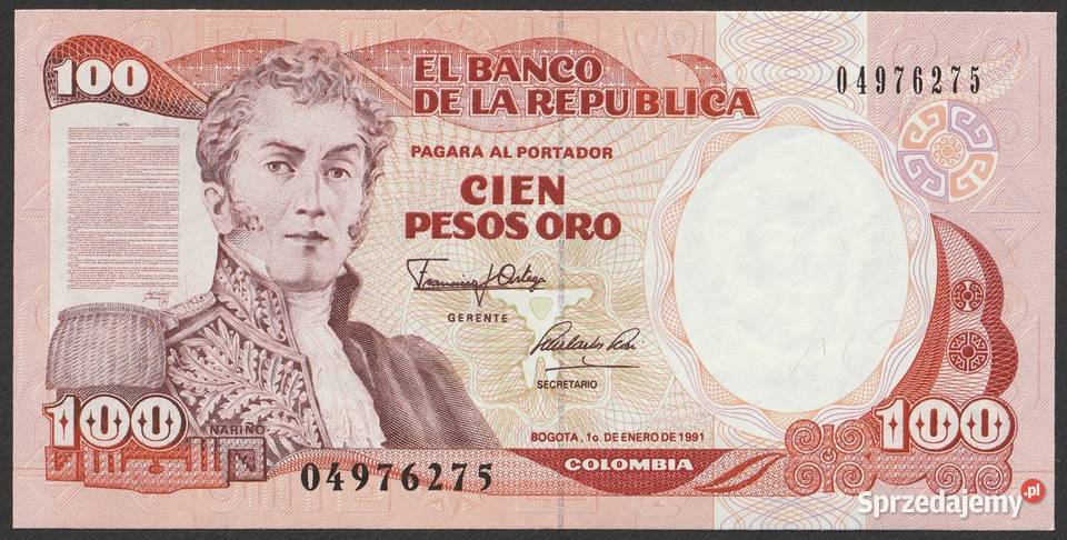 Kolumbia 100 pesos 1991 stan bankowy UNC Łódź