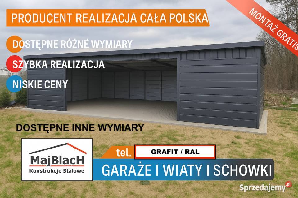 Długi Grafitowy Otwarty GARAŻ Szczytno