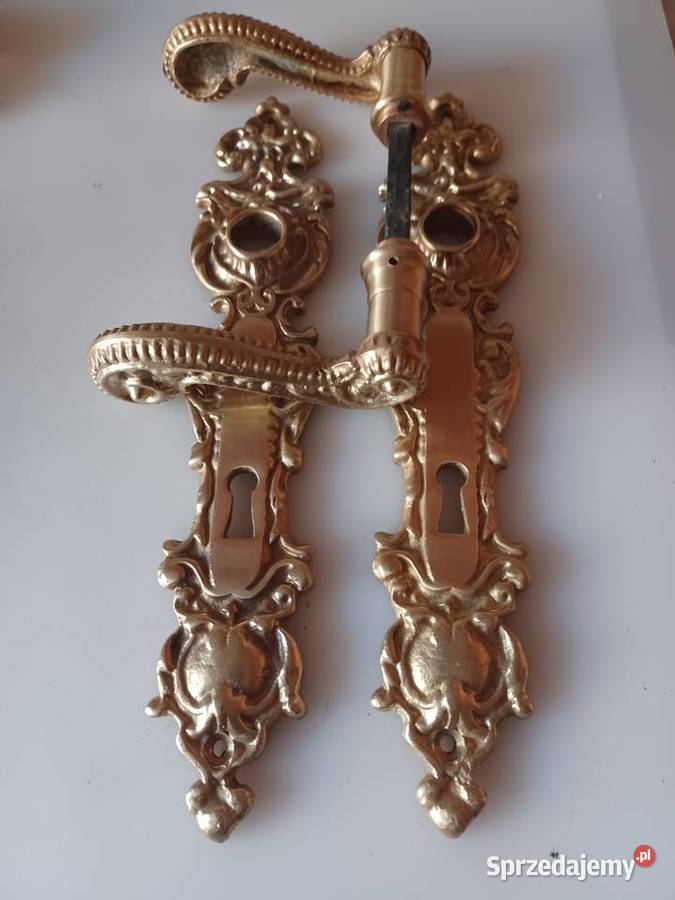 Dwie klamki i dwa szyldy mosiężne wielkopolskie Poznań