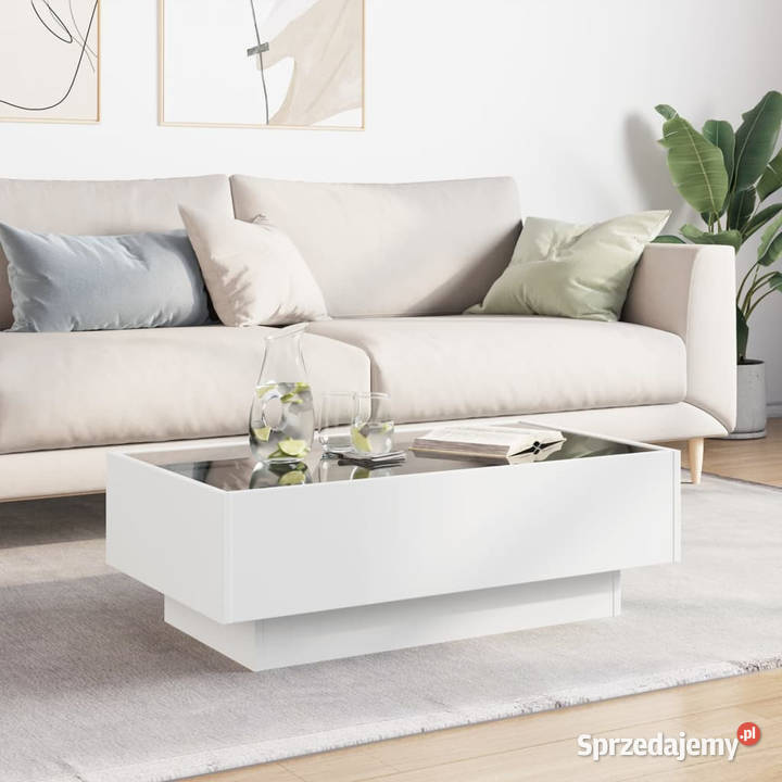 Stolik kawowy z LED biały 90x50x30 materiał Warszawa sprzedam