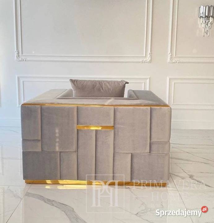 Fotel tapicerowany glamour złoty szary velvet Warszawa