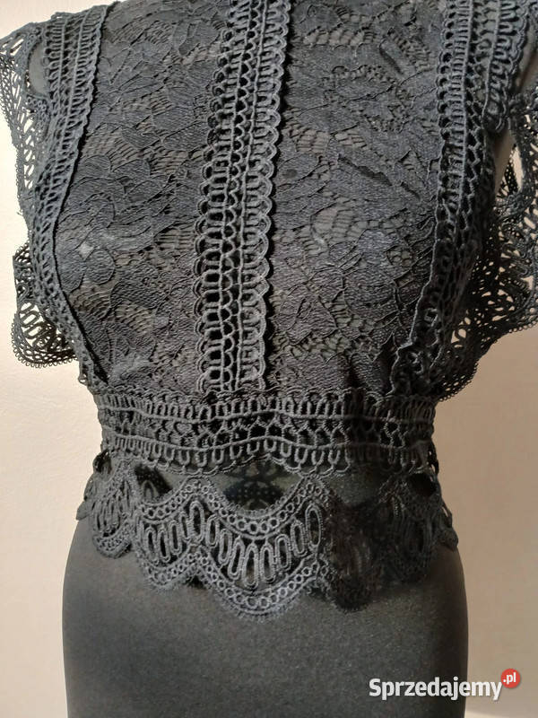 Ażurowy czarny topbluzka damskarozmiar Sxs Rozmiar 36(S)