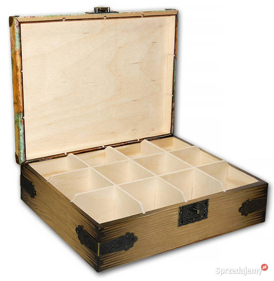 duża HERBACIARKA drewniane pudełko 12 przegródek Bydgoszcz