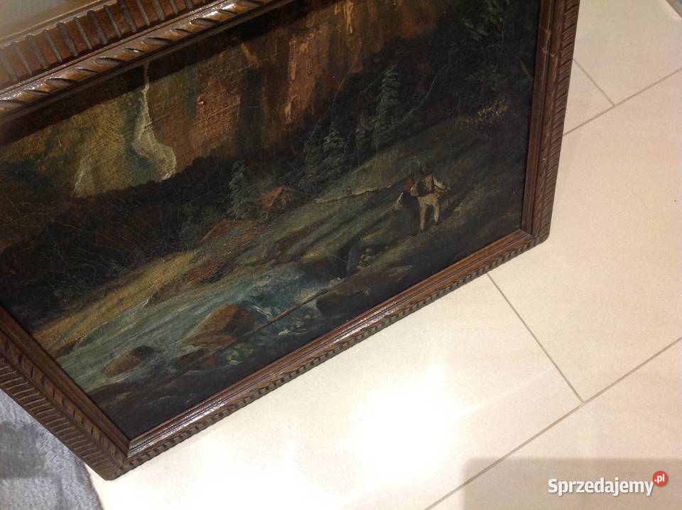 Stary Obraz Olejny w Drewnianej Zdobionej Ramie Nowa Sól