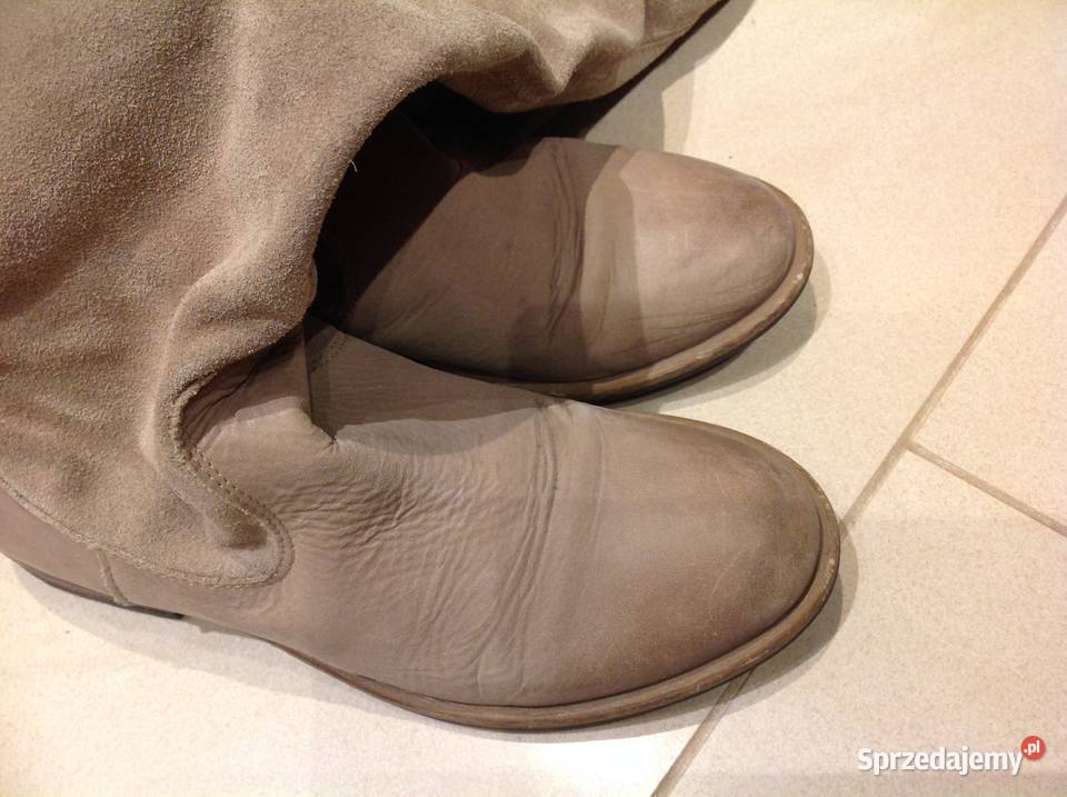 Włoskie Kozaki Beżowe Skórzane Damskie 36 lubuskie Nowa Sól sprzedam